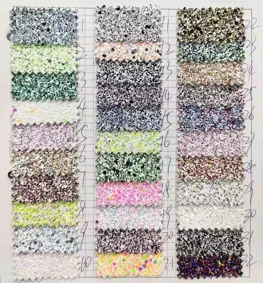 Ultra Shiny Metallic Sequins Fluorescent Glitter Artificial Synthetic Fabric Chunky Glitter PU Faux Leather Rolls For Upholstery